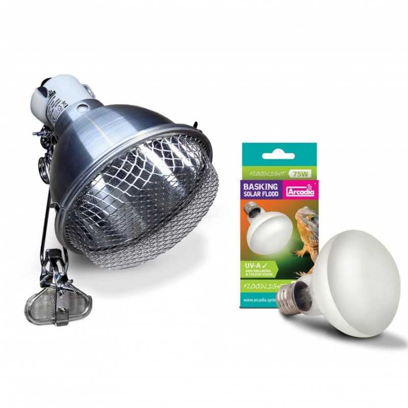 Zestaw Oprawa Klosz do lampy grzewczej + Żarówka grzewcza UVA 3200K Solar Basking Floodlight-75W