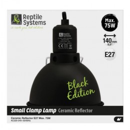 Reptile Systems Ceramic Clamp Lamp Black Edition SMALL 75W - A Lamp Holder and Spun Reflector